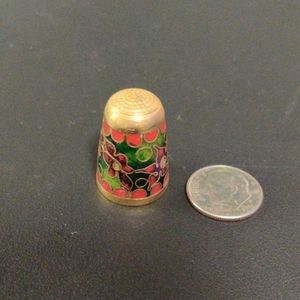 Red, gold, green flowered thimble